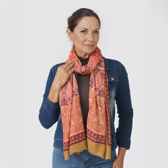 LA Marey, 100% Cashmere Wool Scarf, colour -offwhite/orange, Size -70X 190 CM