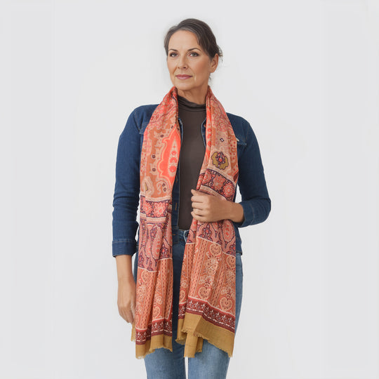 LA MAREY - 100% Kaschmirwolle Schal mit floralem Muster, 70 x 190cm. Floral