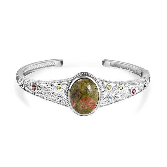 Unakite, Roter Granat Armreif, ca. 19 cm, platiniert, ca. 18.95 ct