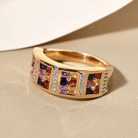 Roter und gelber Saphir-Ring, 925 Silber vergoldet ca. 1,46 ct