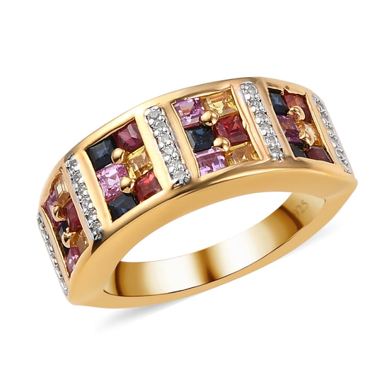 Roter und gelber Saphir-Ring, 925 Silber vergoldet ca. 1,46 ct
