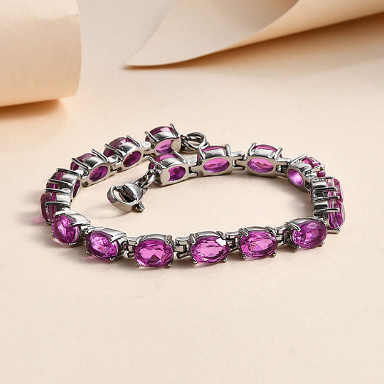 Orchidee Farbene Quarz Triplette Armband, ca. 18 cm, Edelstahl ca. 12.44 ct