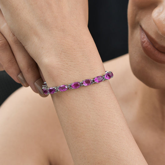 Orchidee Farbene Quarz Triplette Armband, ca. 18 cm, Edelstahl ca. 12.44 ct