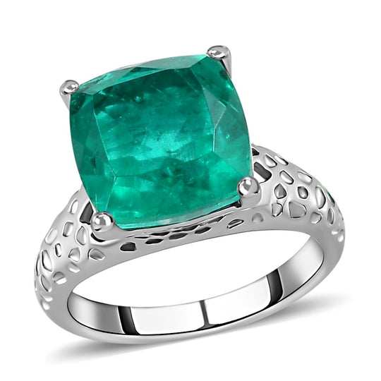 Smaragd-Quarz-Triplette Ring, Edelstahl ca. 5.37 ct