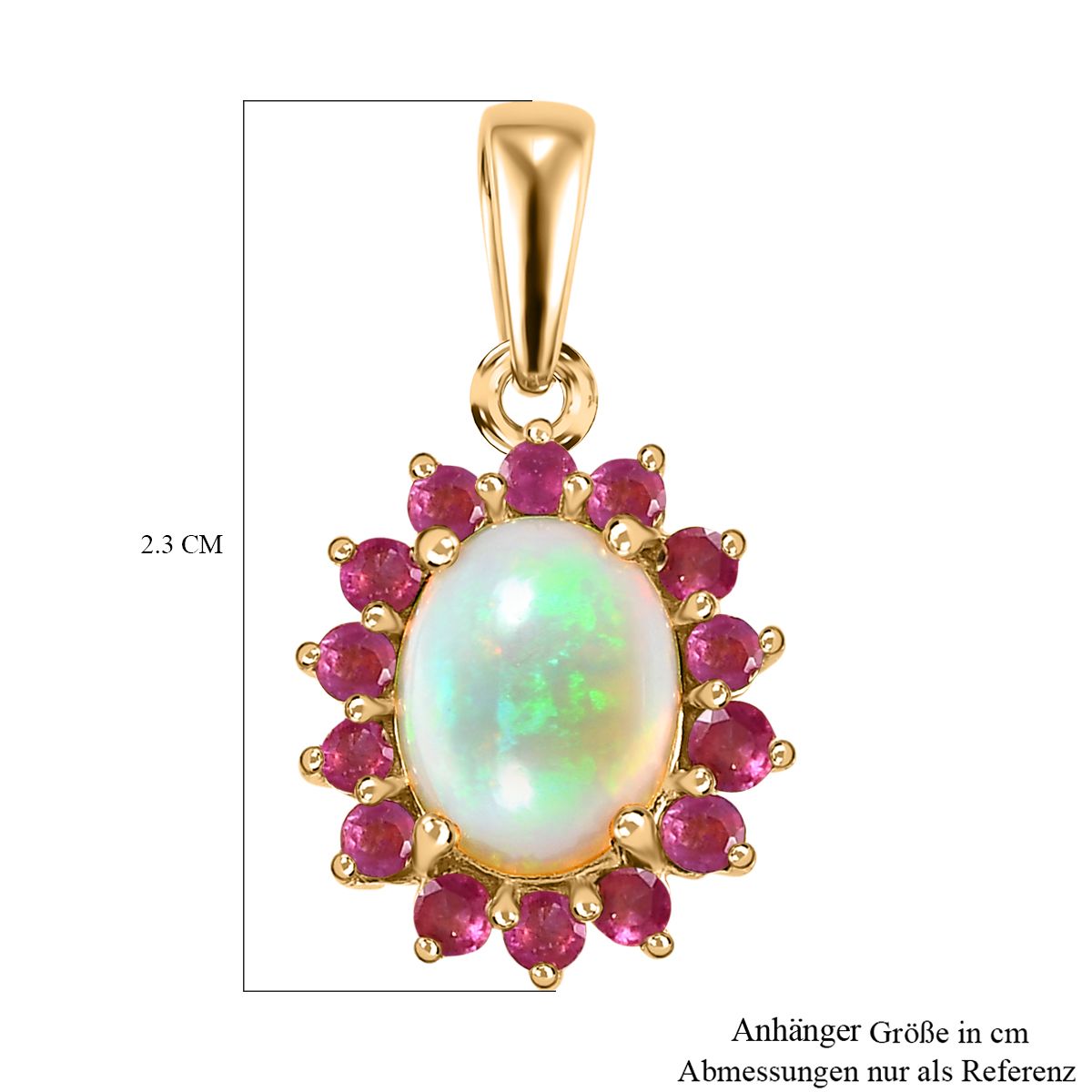 Natürlicher, äthiopischer Welo Opal, Afrikanischer Rubin (Fissure gefüllt) Anhänger 925 Silber vergoldet ca. 1.77 ct