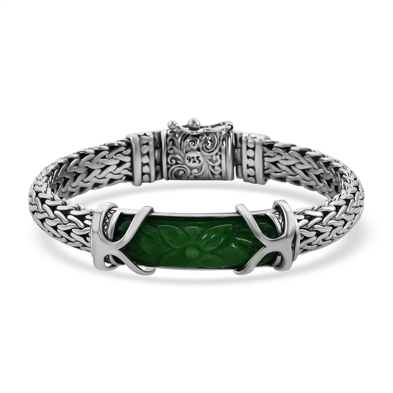 Royal Bali Kollektion - Grüne Jade Armband, ca. 19 cm 925 Silber ca. 23.70 ct