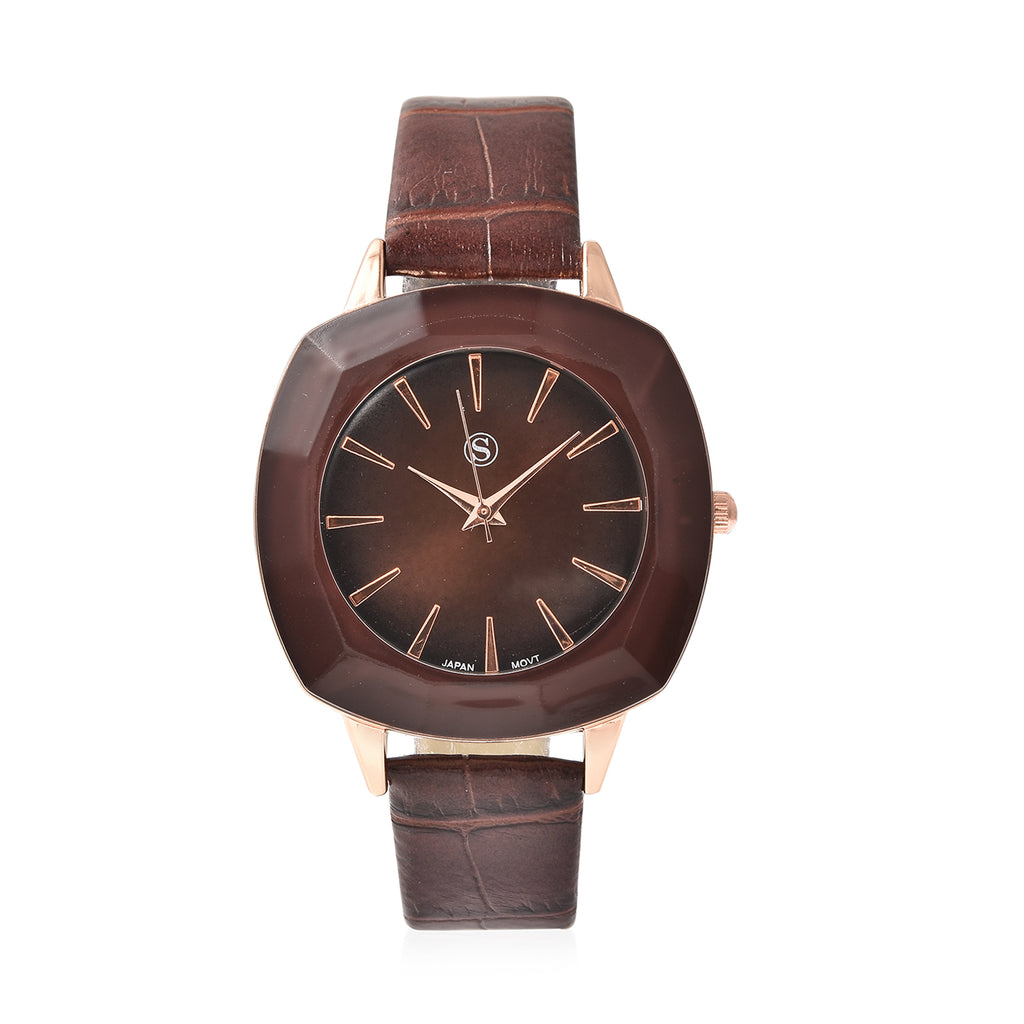 Strada - Elegante Damen-Uhr, PU-Leder Armband, wasserdicht, Japanisches Uhrwerk, Dunkelbraun