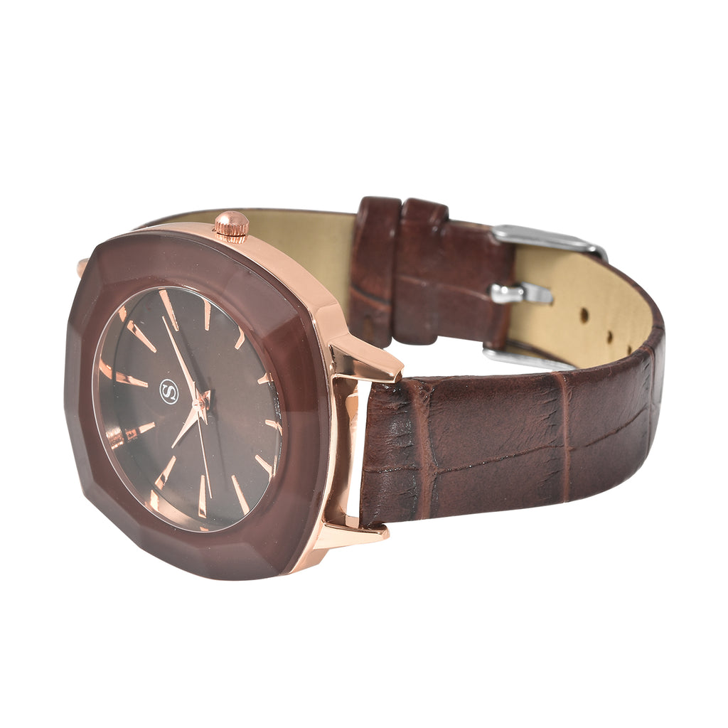 Strada - Elegante Damen-Uhr, PU-Leder Armband, wasserdicht, Japanisches Uhrwerk, Dunkelbraun