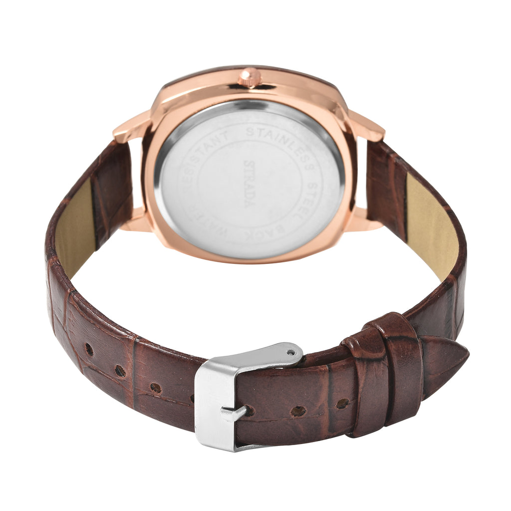 Strada - Elegante Damen-Uhr, PU-Leder Armband, wasserdicht, Japanisches Uhrwerk, Dunkelbraun