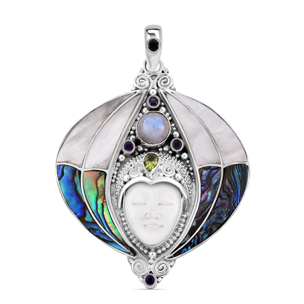 Sajen Silber - Oxbone, Regenbogen Mondstein Anhänger 925 Silber ca. 12.88 ct