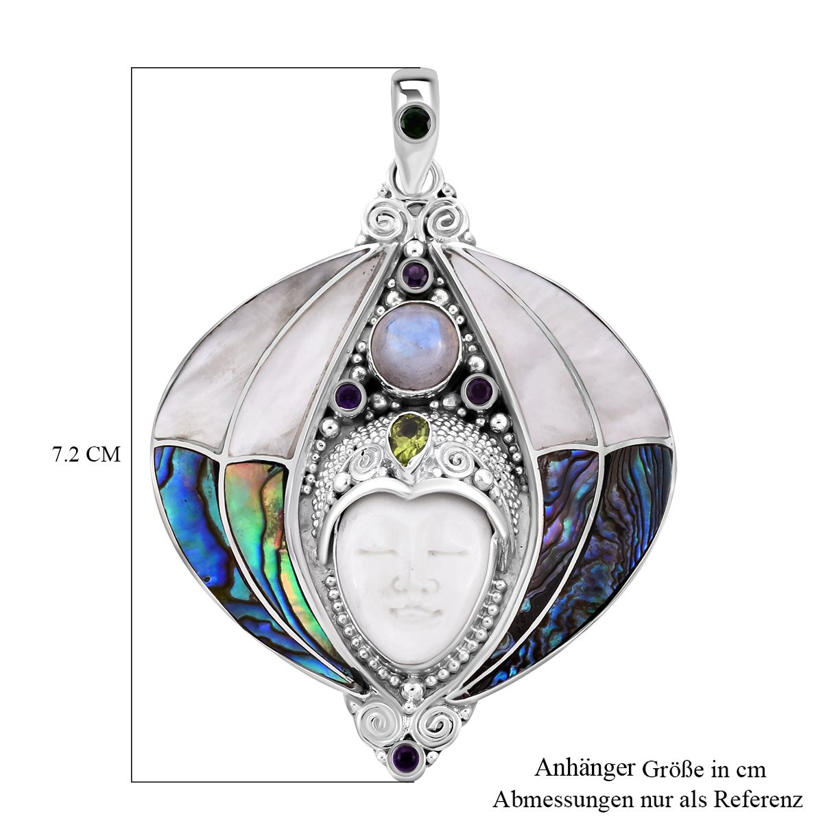 Sajen Silber - Oxbone, Regenbogen Mondstein Anhänger 925 Silber ca. 12.88 ct