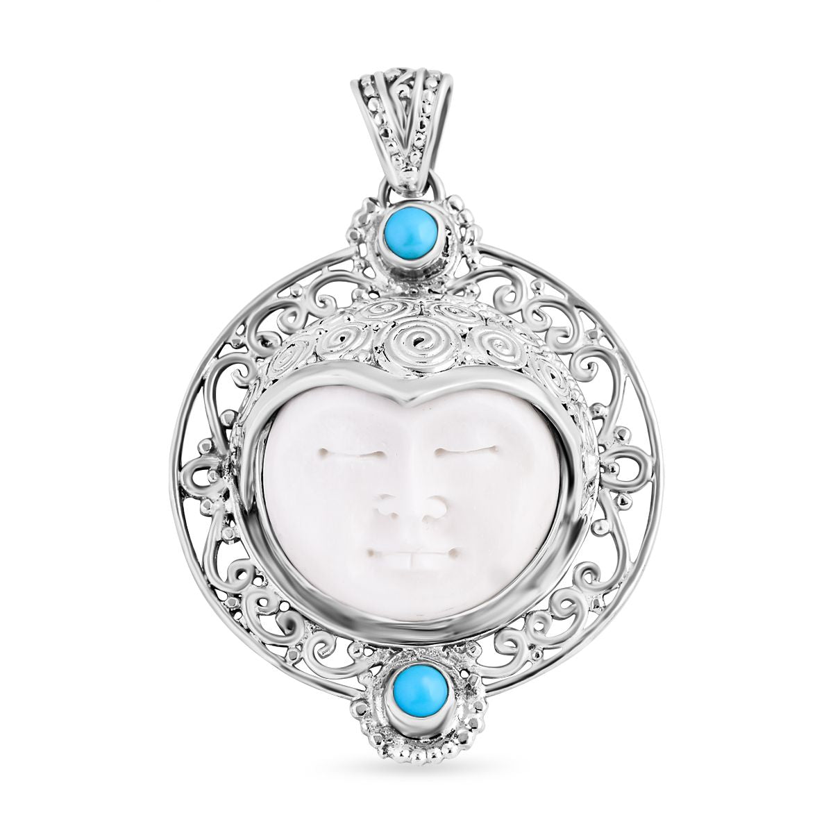 Royal Bali - Sleeping Beauty Türkis, Ochse Knochen Anhänger, 925 Silber ca. 0.61 ct