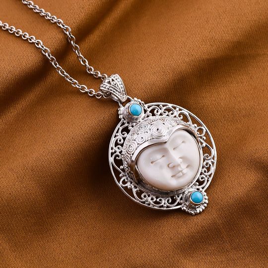 Royal Bali - Sleeping Beauty Türkis, Ochse Knochen Anhänger, 925 Silber ca. 0.61 ct