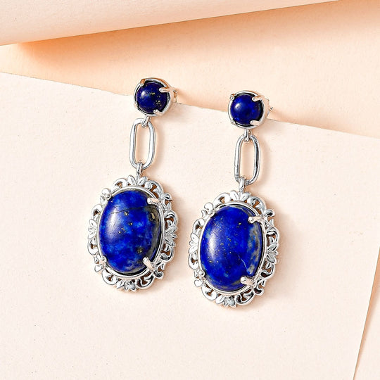 Lapislazuli Ohrringe, platiniert, ca. 14.58 ct