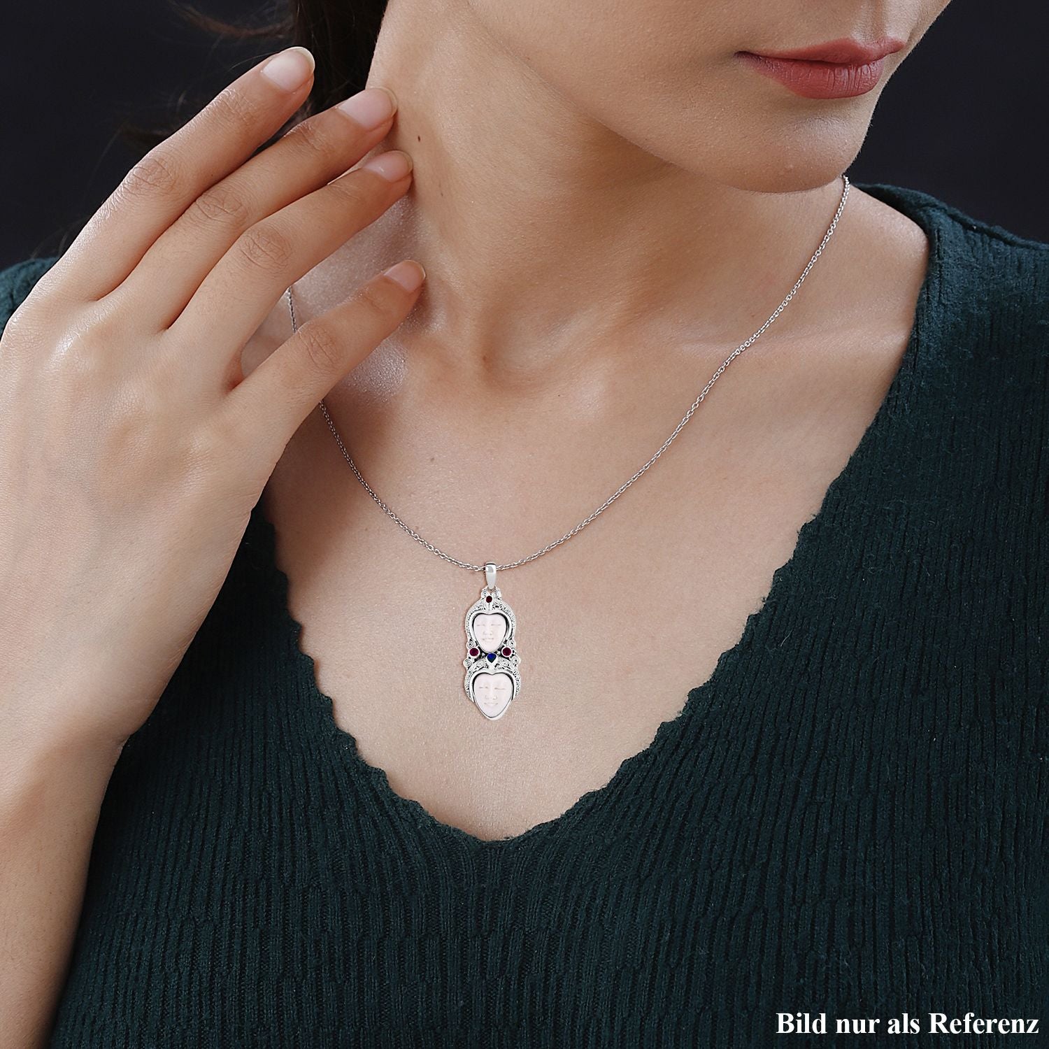 Pfau Druzy Quarz, Rhodolith Granat Anhänger 925 Silber ca. 1,52 ct.