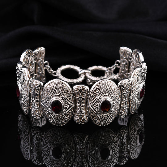 Royal Bali - Natürlicher Rhodolith Granat Armband, ca. 19 cm 925 Silber. ca.49.5g, ca. 1.01 ct