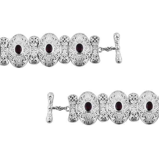 Royal Bali - Natürlicher Rhodolith Granat Armband, ca. 19 cm 925 Silber. ca.49.5g, ca. 1.01 ct