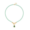 Weiße und rote Kristall, Verde Onyx und grüne Muschelkernperle 50+5cm Halskette
