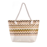 Jacquard Handtasche aus Jute mit Zig-Zag Muster, 51x34x16cm, Kaffee