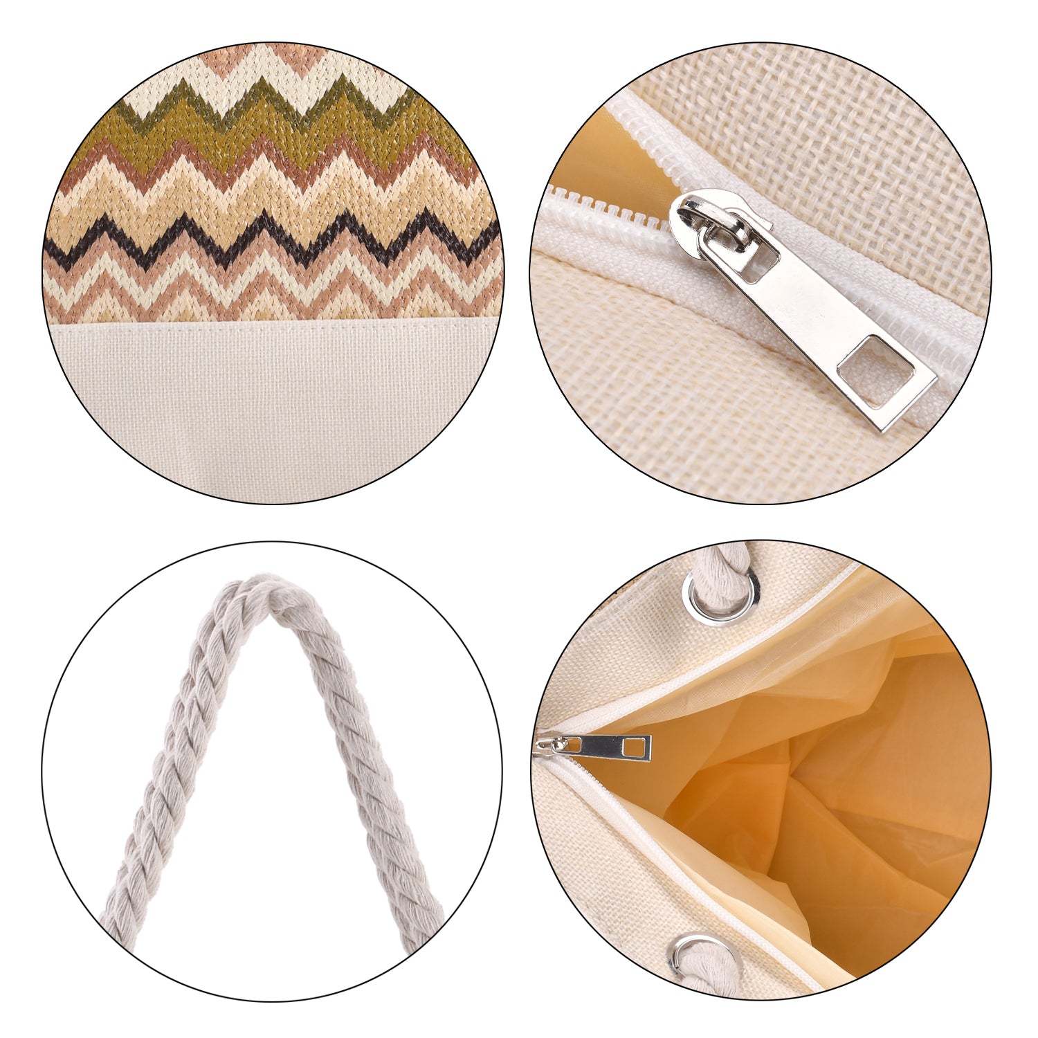 Jacquard Handtasche aus Jute mit Zig-Zag Muster, 51x34x16cm, Kaffee