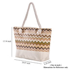 Jacquard Handtasche aus Jute mit Zig-Zag Muster, 51x34x16cm, Kaffee