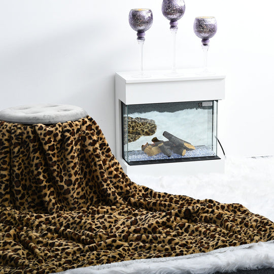 Deluxe Wolkenweiche Kunstfell-Decke mit Sherpa Futter und Leoparden Motiv, 150x200cm, Leopard