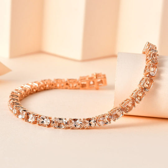 AA Morganit Armband ca. 19 cm 925 Silber Roségold Vermeil ca. 14,42 ct.