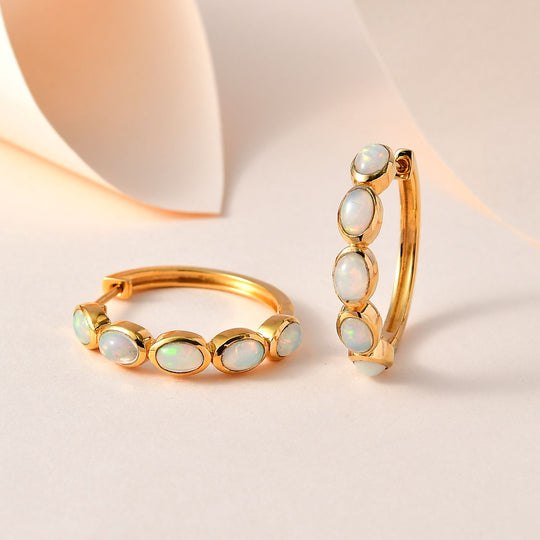 AA Natürliche, äthiopische, Welo Opal Ohrringe, 925 Silber Gelbgold Vermeil, ca. 3.17 ct