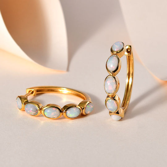 AA Natürliche, äthiopische, Welo Opal Ohrringe, 925 Silber Gelbgold Vermeil, ca. 3.17 ct