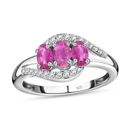 Ilakaka Rosa Saphir (Fissure gefüllt), Weißer Zirkon Ring, 925 Silber platiniert ca. 1.33 ct