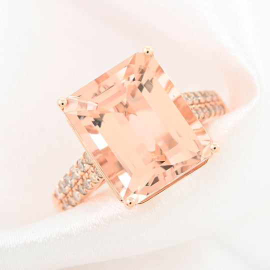 AAA Rosa Morganit, Weißer Diamant AGI zertifiziert und geprüft Ring 585 Rosa Gold (Größe 18.00) ca. 6.15 ct