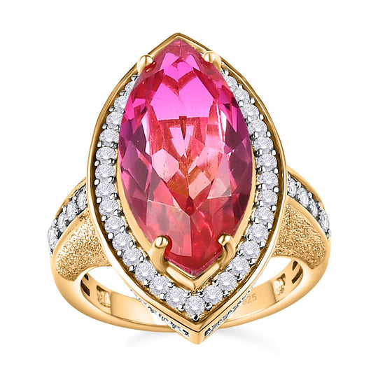 Sunset Triplett Quarz, Weißer Zirkon Ringe 925 Silber Gelbgold Vermeil ca. 9.22 ct