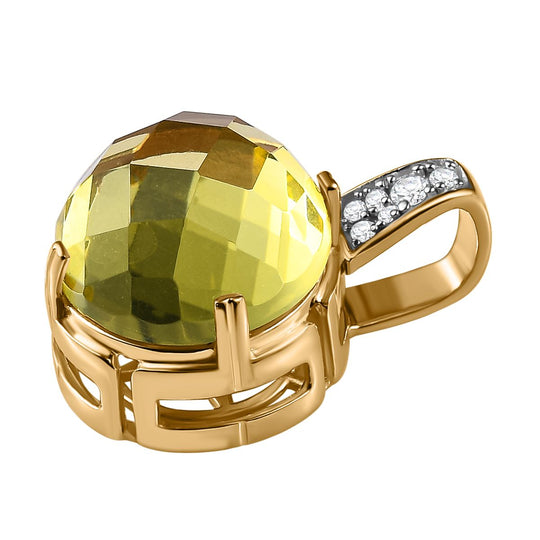 AA Ouro Verde-Quarz, weißer Zirkon Anhänger, 925 Silber vergoldet ca. 9.83 ct