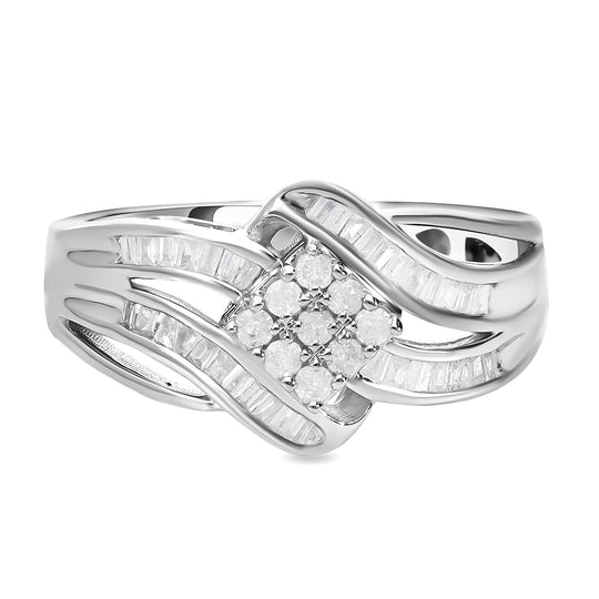Designer-Stil Weißer Diamant Ring, 925 Silber platiniert, (Größe 21.00), ca. 0.33 ct