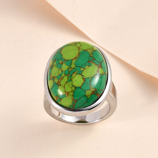 Grünes Türkis Ring, Edelstahl, , ca. 16.17 ct