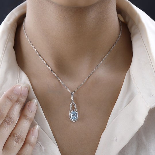Himmelblauer Topas Anhänger, 925 Silber platiniert, ca. 2.25 ct
