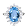 Himmelblauer Topas, weißer Zirkon Ring, 925 Silber rhodiniert (Größe 16.00) ca. 9.68 ct