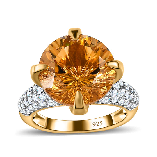 Citrin, Weißer Zirkon Ring, 925 Silber Gelbgold Vermeil, ca. 8.38 ct