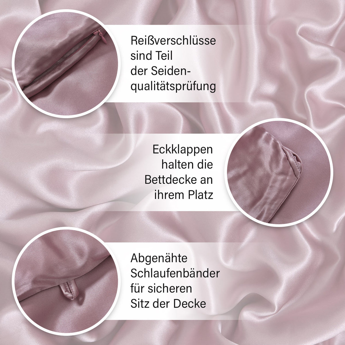 Serenity Night - 100% Maulbeerseide Sommersteppdecke mit Seidenfüllung, 1000 Gramm, 135 x 200 cm, Altrosa