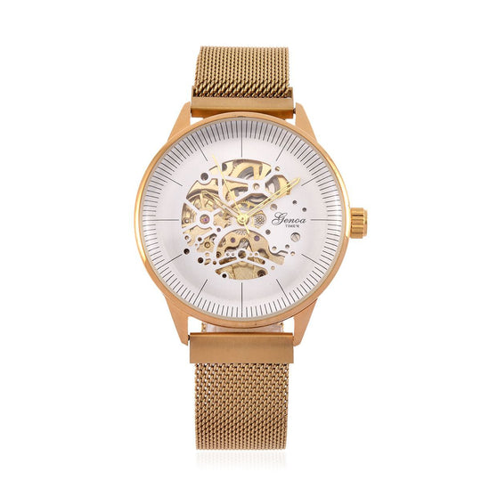GENOA Automatik Mechanische Uhr mit Schwarzem Sonnenschein-Hohlzifferblatt und Modernem Minimalistischem Runddesign