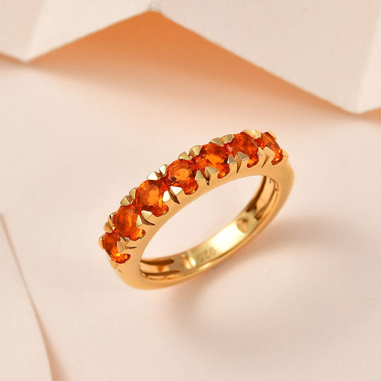 Salamanca Feueropal Ring, 925 Silber Gelbgold Vermeil, ca. 0.90 ct