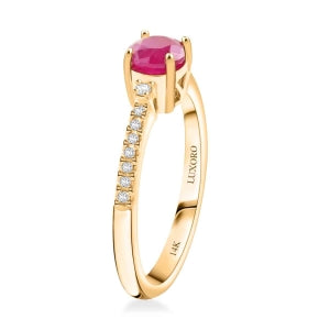 LUXORO AAA Natürlicher Mosambik-Rubin, Weißer Diamant AGI zertifiziert Ring 585 Gold (Größe 18.00) ca. 1.20 ct