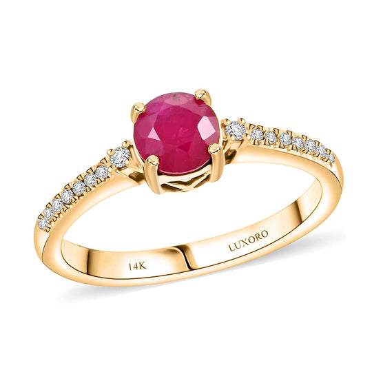 LUXORO AAA Natürlicher Mosambik-Rubin, Weißer Diamant AGI zertifiziert Ring 585 Gold (Größe 18.00) ca. 1.20 ct