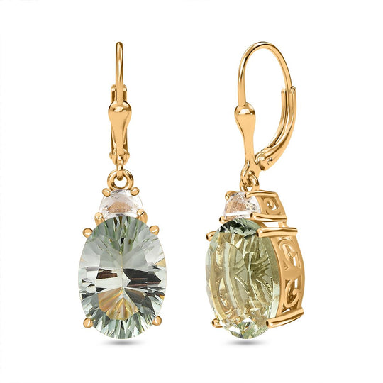 Prasiolite, Weißer Topas Ohrringe 925 Silber Gelbgold Vermeil ca. 12,25 ct.