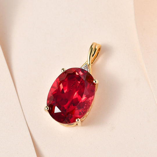 Lab Created Padparadscha-Saphir, Weißer Zirkon Anhänger, 925 Silber Gelbgold Vermeil, ca. 13.05 ct