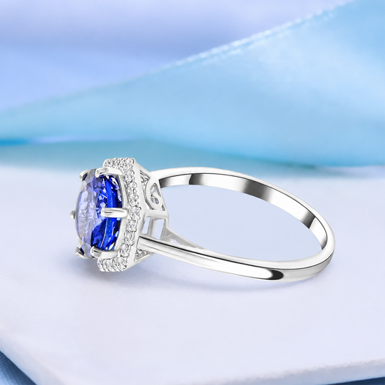 Rhapsody AAAA Tansanit, Weißer Diamant AGI zertifiziert Ring 950 Platin (Größe 17.00) ca. 3.00 ct