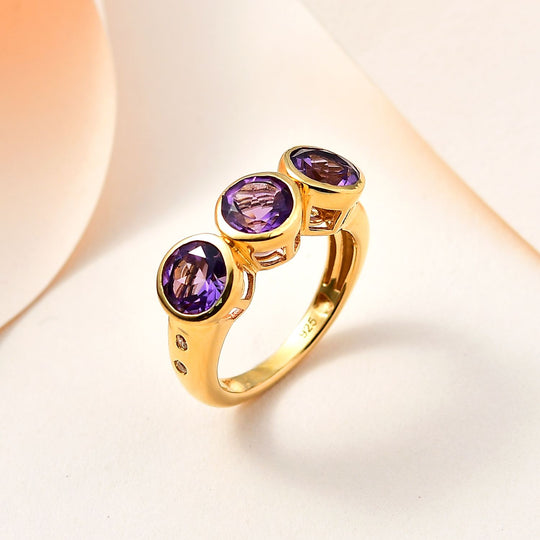 AA Mashamba Amethyst, Weißer Zirkon Ring, 925 Silber Gelbgold Vermeil, , ca. 2.37 ct
