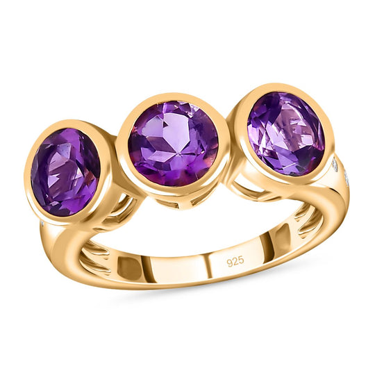 AA Mashamba Amethyst, Weißer Zirkon Ring, 925 Silber Gelbgold Vermeil, , ca. 2.37 ct