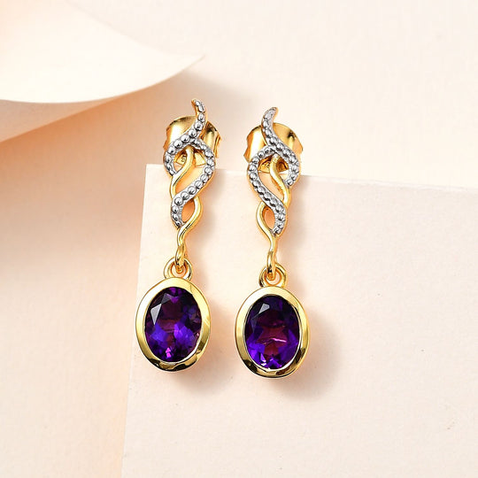 AA Mashamba Amethyst Ohrringe, 925 Silber vergoldet, ca. 2.24 ct