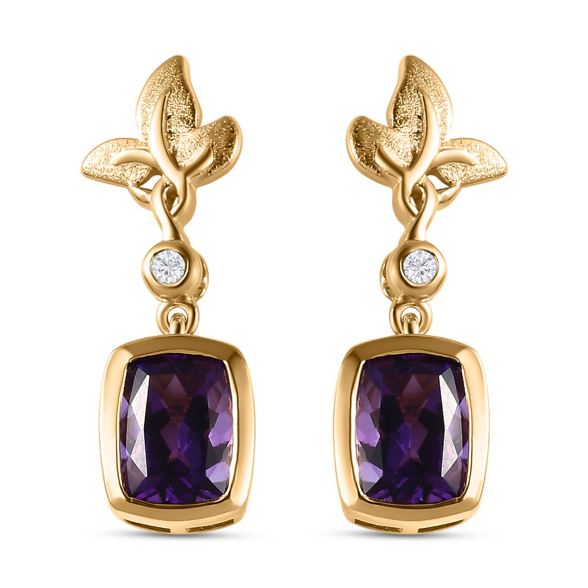 AA Mashamba Amethyst, Weißer Zirkon Ohrringe 925 Silber Gelbgold Vermeil ca. 2.98 ct